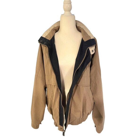 Members Only Mens Tan Bomber Jacket L - Retro Style With Snap & Zipper Closures - Picture 4 of 5